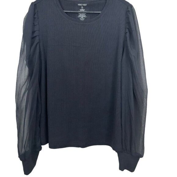 Nine West Women SZ XL Black Long Sheer Sleeves Top Blouse. Stretch Basic - Picture 3 of 10